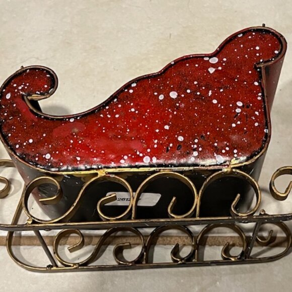Metal Christmas Santa Sleigh Hand Painted Red Holiday Decor Snowmen Tree 8.5"x4" - Picture 5 of 12